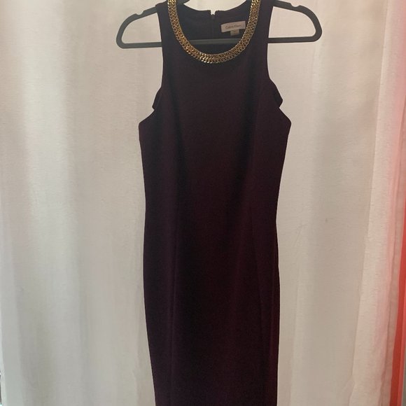 CALVIN KLEIN - Size 10 is fitted - Deep plum Sheath dress - Picture 1 of 5